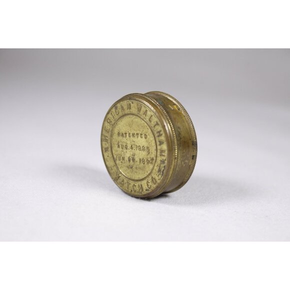 Antique American Waltham Watch Co. brass box, watch parts storage box, flat ring - Picture 3 of 10